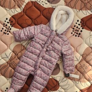 Nicole Miller 6/9 Snow Suit Puffer Faux Fur Hood Rosey White Floral